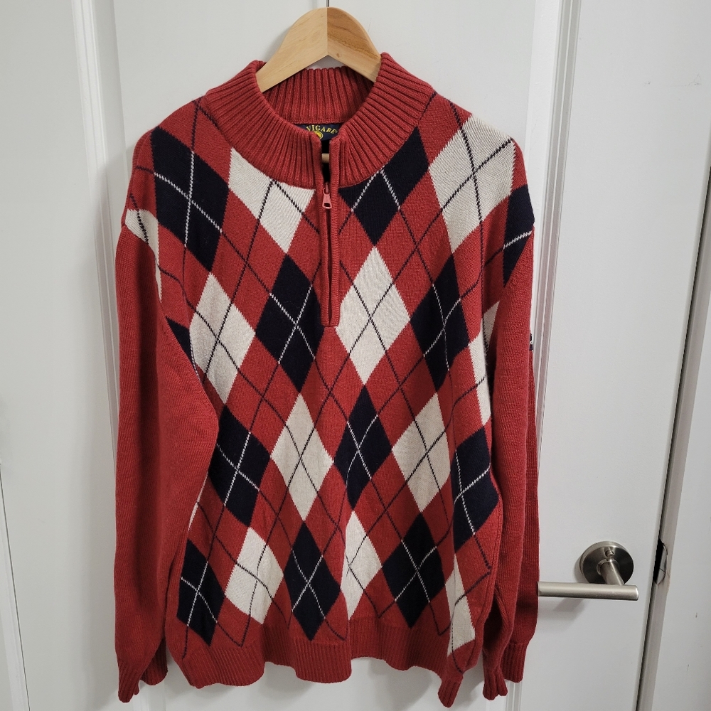 Navigare Men's 1/4 Zip Wool Blend Argyle Sweater Made In Itlay